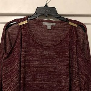 Gold & Burgundy Glitter Off the Shoulder Blouse